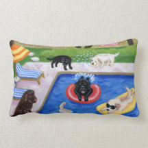 Pool Party Labradors Fun Painting Throw Pillow