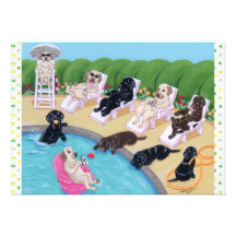 Pool Side Party Labradors Painting Personalised Invitation