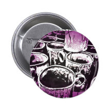 Pop Art Coffee Mugs Watercolor Print in Purple Pinback Buttons