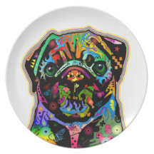 Pop Art Pet Pug Colourful Art Retro Plates