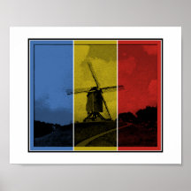 Popart windmill blue, yellow, red poster