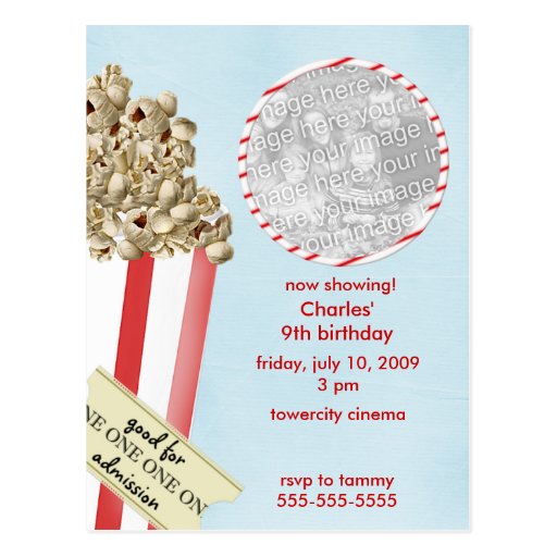 Popcorn Birthday Party Invitation Postcards