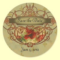 Poppies Fleur de Lis Save the Date Tags stickers