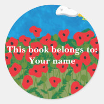 Poppy field, This book belongs to:Your name Round Sticker