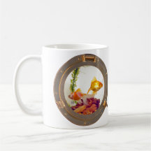 port hole with gold fish mug