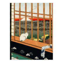 Postcard: Cat on Window by Hiroshige 歌川広重