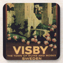Poster advertising the town of Visby, Sweden (colo Beverage Coaster