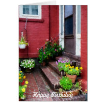Pots of Flowers by Door - Birthday Greeting Cards