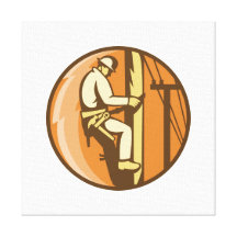 Power Lineman Electrician Climbing Utility Post Gallery Wrapped Canvas