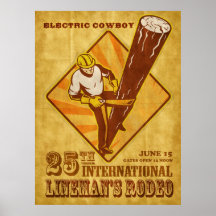 power lineman electrician repairman vintage poster
