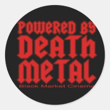 powered by Death metal Round Sticker