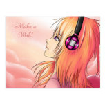 Pretty Anime girl at sunset Postcard
