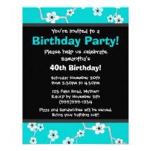 Pretty Cherry Blossums Black and Blue Party Invite