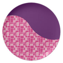 Pretty Colourful Pink Tiles Purple Wave Pattern Plate