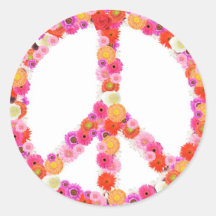 Pretty Flower Peace Sign Round Sticker