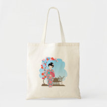 Pretty geisha with flowers tote bags