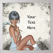 Pretty girl  and silver damask print