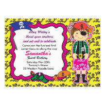 Pretty Girl Pirate Birthday Party invitation