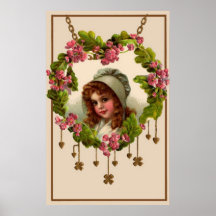 Pretty Girl With Hearts And Clovers Poster