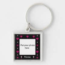 Pretty Hearts On Black Border Template Add Photo Key Chains