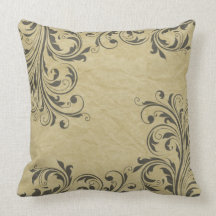 Pretty Ivory and Black Damask Pattern Pillow