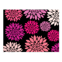 Pretty Pink and Purple Flowers on Black Post Card