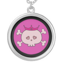 Pretty Pink Cartoon Skull Princess Custom Necklace