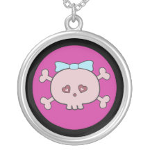 Pretty Pink Cartoon Skull With Ribbon Jewelry