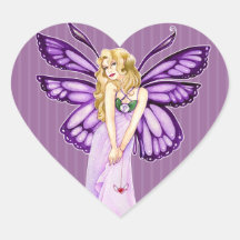 Pretty Preppy Stripes Purple Butterfly Fairy Heart Stickers