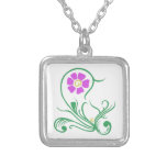 pretty purple flower and green floral pattern neck jewelry