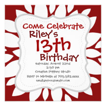 Pretty White Flower Petal Art on Red Personalised Invitation