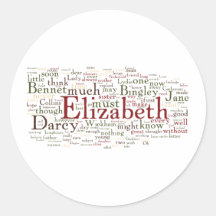 Pride and Prejudice Word Cloud Round Sticker
