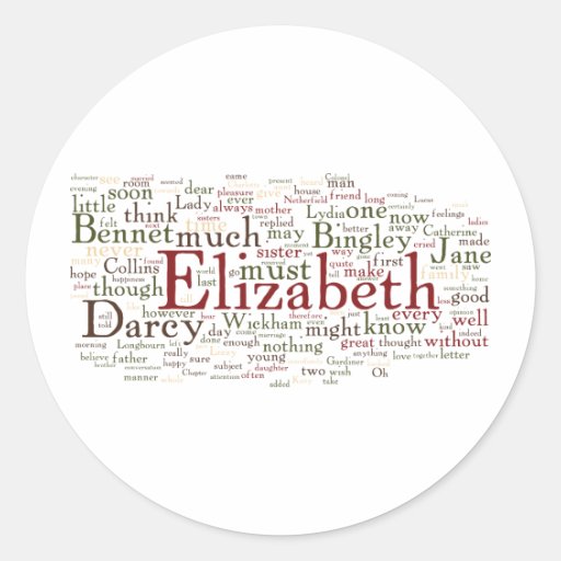 Pride and Prejudice Word Cloud Round Sticker