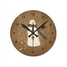 Primitive Country Snowman Wall Clock