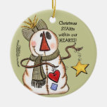 Primitive Snowman with Heart and Star Ornaments