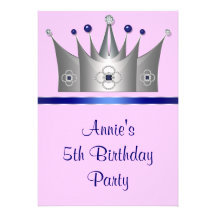 Princess Crown Girls 5th Birthday Party Invitations