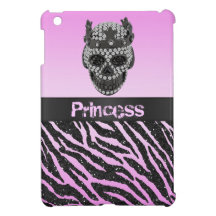 Princess Skull Diamonds Zebra Print iPad Mini Case