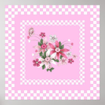 Print Country Style Pink White Check Floral
