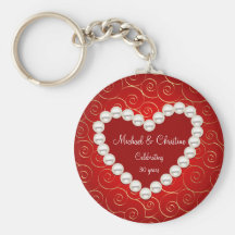 Printed Faux pearl red and gold anniversary Key Chain