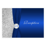 PRINTED RIBBON Navy Silver Damask Enclosure Card Business Card