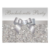 Printed Silver Sequins, Bow & Diamond Bachelorette Custom Invite