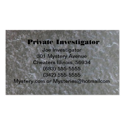 Private Investigator's business card
