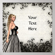 Prom girl in a black dress print