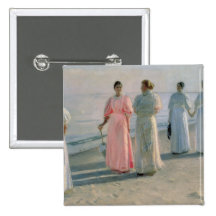 Promenade on the Beach Pinback Buttons