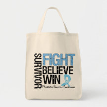 Prostate Cancer Survivor Fight Believe Win Motto Tote Bag