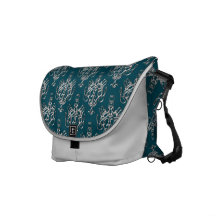 Prussian Blue and Silver Damask Messenger Bag