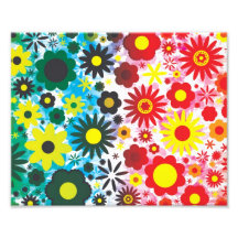 Psychedelic 60s Red Green Flowers Pattern Photograph