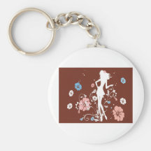 psychedelic brown girl flowers keychain