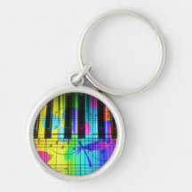 Psychedelic Electric Piano Keyboard and Flowers Keychain