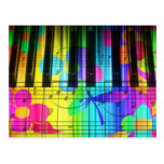 Psychedelic Electric Piano Keyboard and Flowers Postcards
